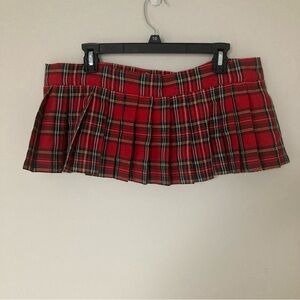 Red Pleated Plaid Mini Micro Skirt Low Rise School Girl Y2K Size L